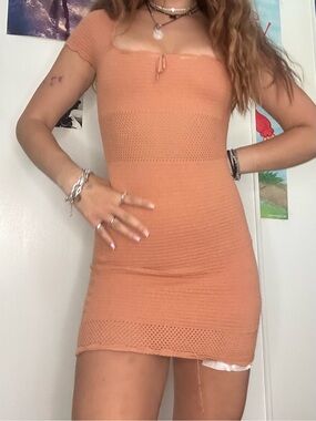 Wilfred Peach Knit Square-Neck Mini Dress
